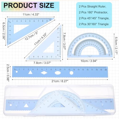 PATIKIL Geometry Set 2Pcs 8" Aluminum Ruler & 4 Triangles, Metal Protractor - color: Gradient Blue, size: 8 Inch