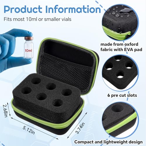 Teenyyou 6 Slots Peptide Case for Fridge Fits Standard 10ml Vials - color: Black, size: 6 Slots, style: Solid Green Zipper