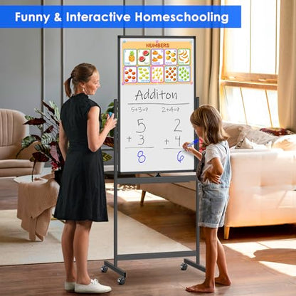 Maxtek Magnetic White Board on Wheels 40x24 Black Mobile Double-Sided Board - color: Black, size: 24"W x 40"H