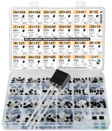 Transistor Assortment Kit, 434 pcs 24 Values, BJT, Mosfet, Germanium, Darlington, JFET, Sockets, 2n3904 2n3906 2n5551 2n5401 C945 A733 C1815 SS8050 BC547 BC558 2n5088 2n2222 2n7000 BC517 3AX31 J201