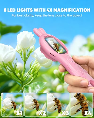 T TAKMLY Mini Pocket Digital Microscope, Macro Fixed Focus Magnifying Glass, Portable Handheld USB Digital Microscope 500x Magnification, 4X Zoom - color: Light Pink Rabbit