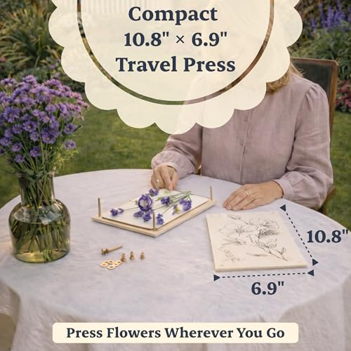 Berstuk Wooden Flower Press for Adults and Teens - Includes Expert Video Tutorials - Large Flower Press Kit 10.8" x 6.9" - Gift-Ready Packaging Ideal for Arts and Crafts Lovers - color: pale yellow, size: Travel