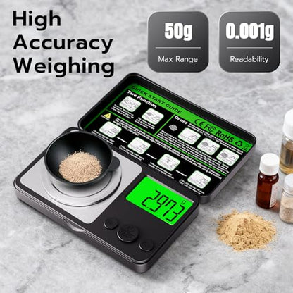 Wigearss Digital Milligram Scale 50g x 0.001g, Mini Precision Scale with Tare Weight Function, Calibration Weight ＆ Backlit LCD Display, Pocket Micro Scale for Weighing Powder, Gold, Jewelry, Herbs - color: Black
