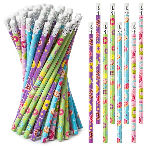 Xqumoi 60Pcs Doughnut Pencils with Erasers - Cute Donut Themed #2 HB Wooden Pencils in Bulk Birthday Party Favors Classroom Student Rewards Goodie Bag Fillers Stuffers Back to School Gift - style: Doughnut