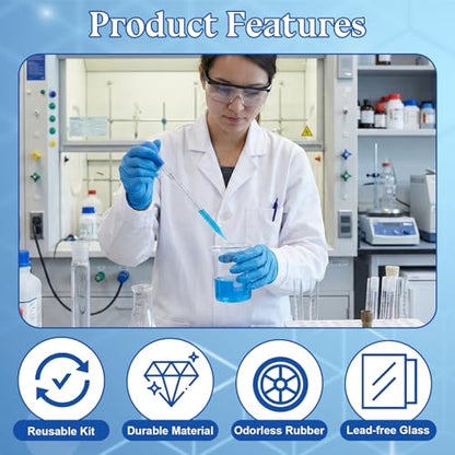 3 Pcs Glass Pipettes Dropper, 10ml & 3ml Graduated Liquid Dropper with Rubber Bulb for Laboratory, Medicine, Research (Blue & Red)