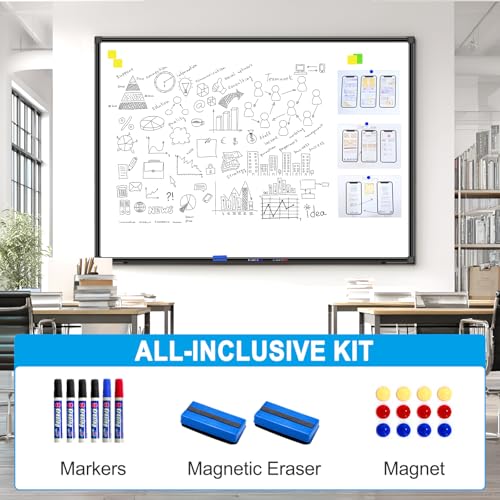 H-Qprobd 70"x40" White Board for Wall Large Magnetic Dry Erase Board with Black Aluminum Frame, Presentation Whiteboard Suitable for Home, Office, Classroom & Kitchen - size: 70"W x 40"H