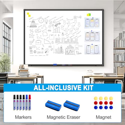 H-Qprobd 70"x40" White Board for Wall Large Magnetic Dry Erase Board with Black Aluminum Frame, Presentation Whiteboard Suitable for Home, Office, Classroom & Kitchen - size: 70"W x 40"H