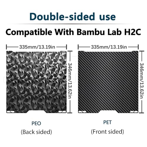 PEO PET For Bambu Lab H2C A2L Build Plate 335x325mm Double Sided Printing H2C Build Plate Carbon Fiber+Diamond Smooth Build Plate Easy Bend Removal TPU/PETG/PLA Filaments For Bambu Lab A2L Accessories - color: PEO+PET