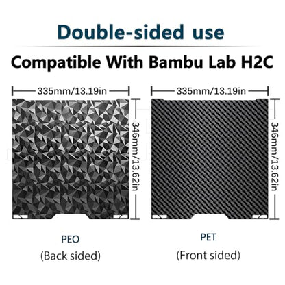 PEO PET For Bambu Lab H2C A2L Build Plate 335x325mm Double Sided Printing H2C Build Plate Carbon Fiber+Diamond Smooth Build Plate Easy Bend Removal TPU/PETG/PLA Filaments For Bambu Lab A2L Accessories - color: PEO+PET