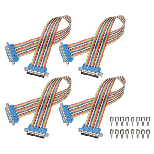 MECCANIXITY 4 Pcs IDC Rainbow Wire Flat Ribbon Cable DB25 Male to DB25 Female 11.8 Inch Length 2.54mm Pitch Breadboard Jumper Wires for Electronic Projects - size: 11.8 Inch, style: DB25 Male to DB25 Female