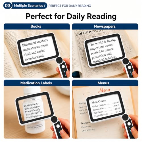4X Magnifying Glass with Light, Rechargeable LED Page Magnifier for Seniors - color: Black