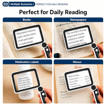 4X Magnifying Glass with Light, Rechargeable LED Page Magnifier for Seniors - color: Black