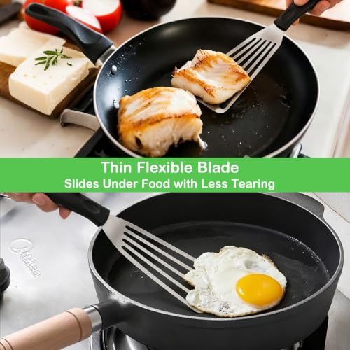 Fish Spatula Set of 3, Stainless Steel Slotted Turners with Thin Flexible Blades and Comfortable Handles for Cast Iron Skillets, Griddles, Fish, Eggs, Burgers and Pancakes