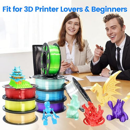 MIKA3D 1.75mm 3D Printer Silk Shiny PLA Filament 8 Spools Bundle, Silk Luster Red Orange Yellow Green Cyan Blue Purple White 8 Most Popular Shining Colors, 0.25kg/Spool, Total 2kg - color: 8 Spools - Silk Red/Orange/Yellow/Green/Cyan/Blue/Purple/White