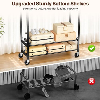Heavy Duty Clothes Rack, Double Rod Garment Storage Organizer, Black - color: Black