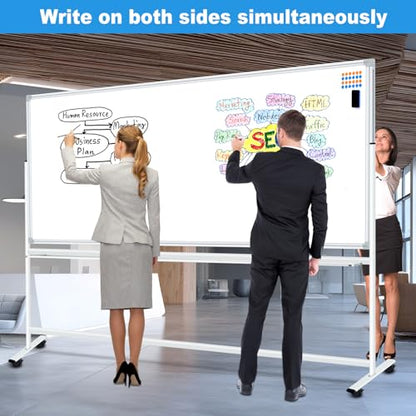 Large Rolling Whiteboard on Wheels 96"x48", Double-Sided Mobile Whiteboard - color: Silver, size: 96"W x 48"H