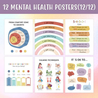 12Pcs Mental Health Posters For Classroom School Counselor Office Decor