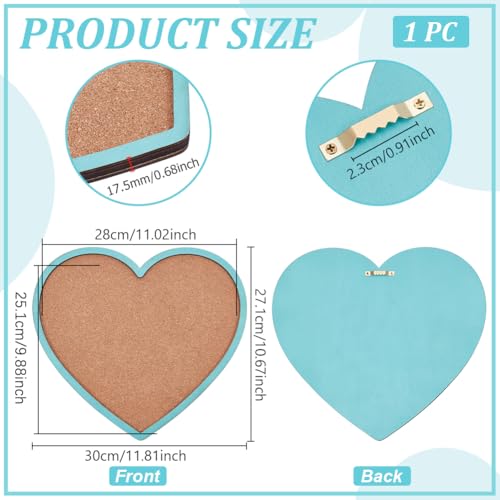 BENECREAT Light Sky Blue Heart Pin Cork Board, 10.6x11.8inch Bulletin Display Board Wall Mounted Cork Board for Brooch Pin Storage Display, Office Home and School Decor - color: Light Blue, size: 12.6" x 8.7"