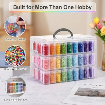 Diamond Art Storage Organizer, 150 Jars, 3-Tier Stackable Case - color: Clear-3 Tier