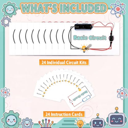 Soulchen 24 Sets STEM Electric Circuit Kit Bulk Basic Circuits Science Bulb Light Experiments for Beginners STEM Projects Circuit Board Building Kits Teaching Teachers Parents Experiment Educational