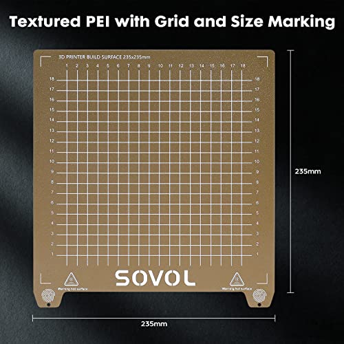 Sovol SV06 Flexible Steel Platform with Textured PEI Surface and Magnetic Bottom Sheet with Adhesive 235x235mm for Creality Ender 3/3 Pro/3 V2/3 S1 Sovol SV05/SV07 Aquila Kobra Neptune 2 3D Printer - size: 235*235mm