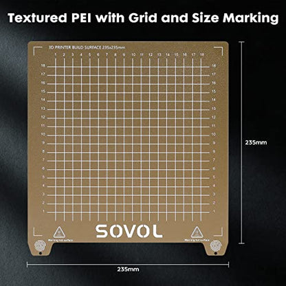 Sovol SV06 Flexible Steel Platform with Textured PEI Surface and Magnetic Bottom Sheet with Adhesive 235x235mm for Creality Ender 3/3 Pro/3 V2/3 S1 Sovol SV05/SV07 Aquila Kobra Neptune 2 3D Printer - size: 235*235mm