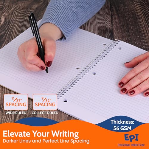 EPI Spiral Notebook | Wide - 70 Sheets, Durable Spiral Binding | 10.5 x 8 in | Classroom Supplies | School, Office, Note Taking, Journaling - 6 Pack - color: Red, size: 6