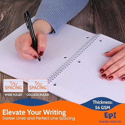 EPI Spiral Notebook | Wide - 70 Sheets, Durable Spiral Binding | 10.5 x 8 in | Classroom Supplies | School, Office, Note Taking, Journaling - 6 Pack - color: Red, size: 6
