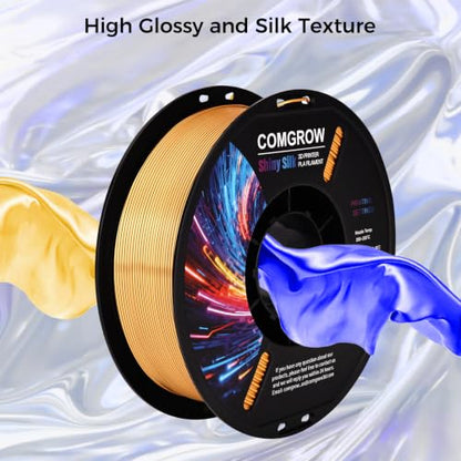 Comgrow Silk PLA 3D Printer Filament, Dual Color 2 in 1 Golden and Blue, 3D Printing PLA Filament 1.75mm, Dimensional Accuracy +/- 0.02 mm, 1KG Spool, Coextrusion Shiny Silk 3D Filament - color: Golden & Blue