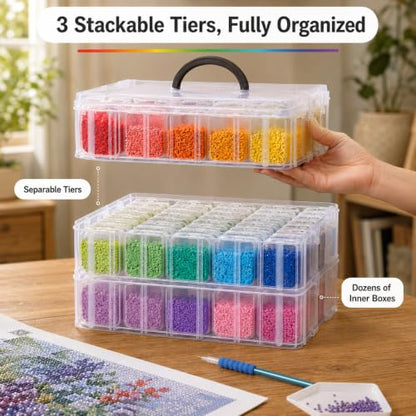 3-Tier Stackable Bead Organizer, 84 Grids Craft Storage Box - color: 3-Tire Bead Organizer
