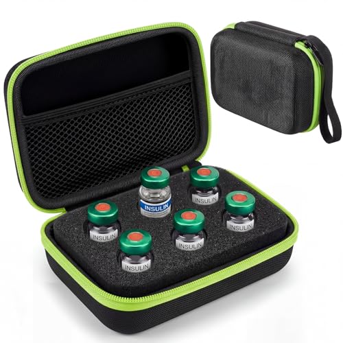 Teenyyou 6 Slots Peptide Case for Fridge Fits Standard 10ml Vials - color: Black, size: 6 Slots, style: Solid Green Zipper