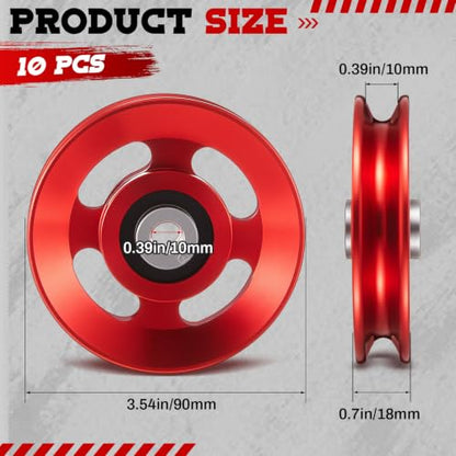 Soulchen 2-14 Pcs Aluminum Cable Pulley Wheel 90/95mm - color: Red, size: 90 mm
