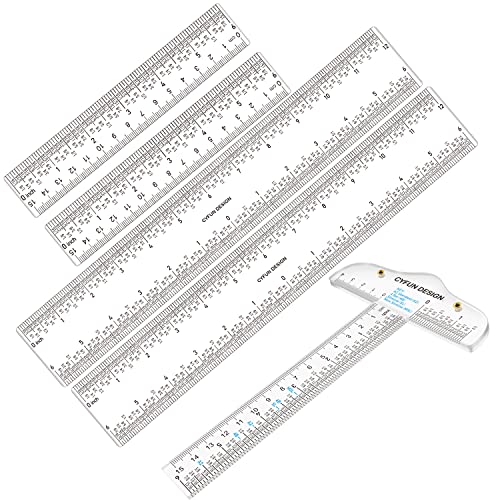 5PCS 6''/12 '' Acrylic Clear Edge Rulers T-Square Ruler, inches and Metric Zero-Centering, T Square Ruler Transparent,for Crafting Drafting and General Layout Work Art Framing & Drafting Scrapbooking - color: 5 PCS Clear Acrylic Ruler