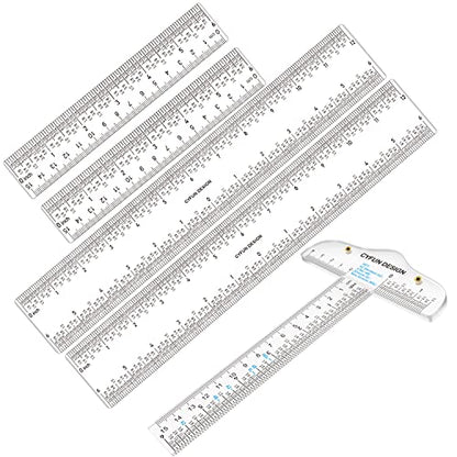 5PCS 6''/12 '' Acrylic Clear Edge Rulers T-Square Ruler, inches and Metric Zero-Centering, T Square Ruler Transparent,for Crafting Drafting and General Layout Work Art Framing & Drafting Scrapbooking - color: 5 PCS Clear Acrylic Ruler