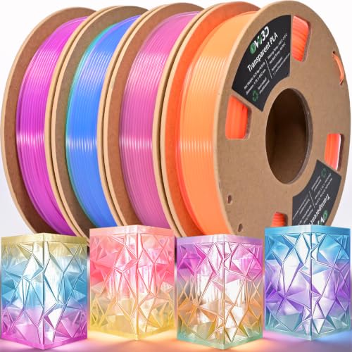 OVV3D PLA 3D Printer Filament Bundle 250g x 4 Spools, Transparent PLA - color: Transparent Multicolor