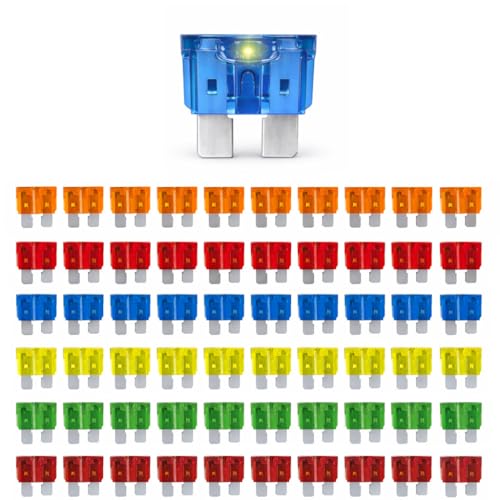 MGI SpeedWare 60pcs LED Blade Fuse Assortment, Smart Glow, 5A 10A 15A 20A 30A 40A, ATO/ATC 12vDC Automotive Protection (with LED Indicator) - style: With LED Indicator