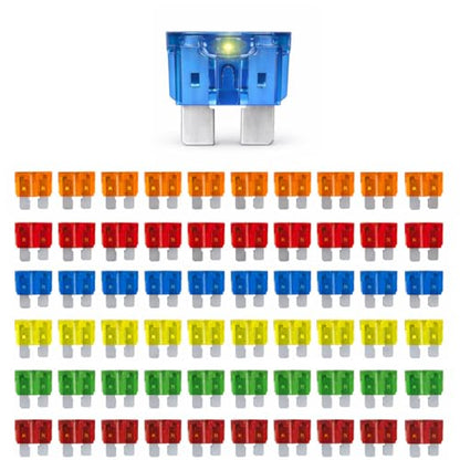 MGI SpeedWare 60pcs LED Blade Fuse Assortment, Smart Glow, 5A 10A 15A 20A 30A 40A, ATO/ATC 12vDC Automotive Protection (with LED Indicator) - style: With LED Indicator