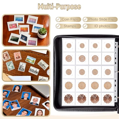 BYSTER Coin Collection Book, 30 Pack 600 Pockets Coin Sleeves, Faux Leather Coin Collection Holder Album, Coin Collection Organizer Storage Box Case (Coin Flips Not Included), Black - color: Black
