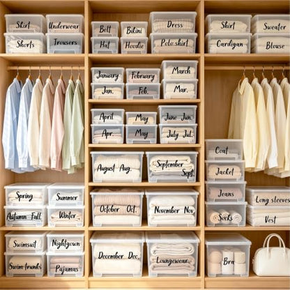 Monthly Labels for Clothes Month Seasonal Organizer Stickers for Drawer Bin - color: Monthly Labels