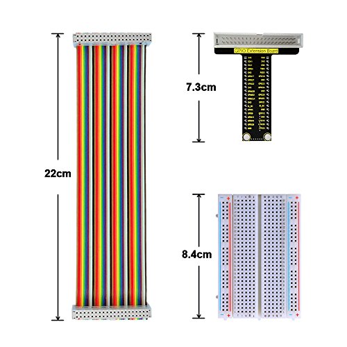KEYESTUDIO GPIO Breakout Kit for Raspberry Pi - Assembled Pi Breakout + Rainbow Ribbon Cable + 400 Tie Points Solderless Breadboard