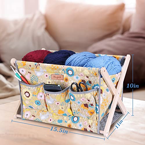 Yarn Caddy Large Size Yarn Storage Organizer for Yarn Skeins-Organizer for Crochet Hooks Knitting Needles Other Accessories (Flower- Yellow Easy Assembly)