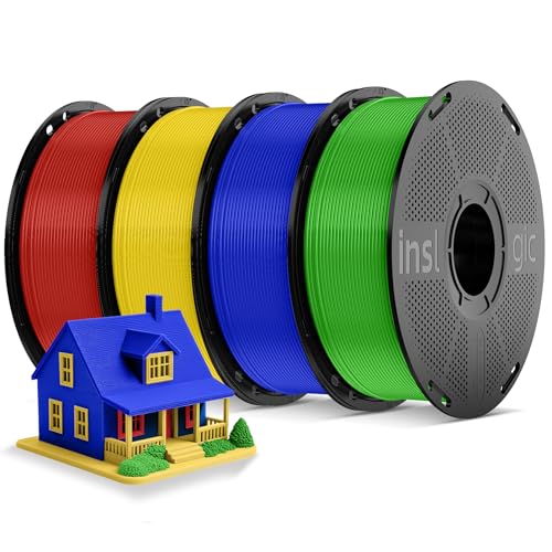 Inslogic Pre-Dried 4kg PLA Pro 3D Printer Filament, Tough, 4 Colors, Bundle - color: 4kg Red+yellow+blue+green