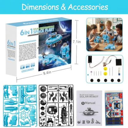 STEM Education Solar Robots Toys for Kids Age 8+, 6-in-1 DIY Science Kit Space Toys, 120 Pcs Building Experiment Robotics Set Birthday Gifts for Boys & Girls - color: Blue