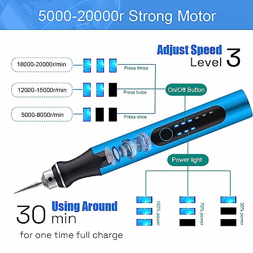 USB Engraving Pen with 47 bits,10Metal Business Card Blanks,Electric Engraver Machine Cordless Engraving Tools Engraved Jewelry Metal Resin Plastic Stone - color: blue