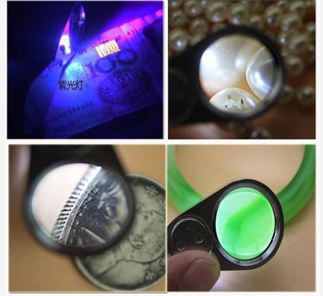 Othmro 1Pcs 40X Magnifying Glass with Light, Diameter 0.98inch Metal LED Illuminated Jewelry Magnifier, Pocket Folding Magnifying Glass, Round Mini Microscope Jewelers Eye Loupe Gauge for Stamps Black - color: B 40x/25mm