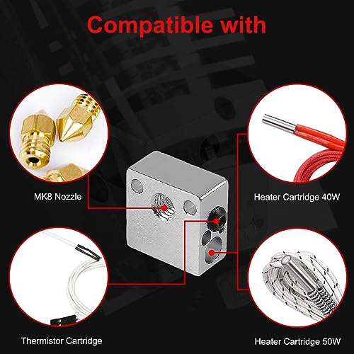 8pcs Updated High Temperature CR-10 Plated Copper Heater Block Aluminum Heater Block for MK8 Extruder All Metal Hotend Ender 3 V2 Ender 3 Pro Ender 5 Pro CR10 S4 S5 3D Printer Extruder