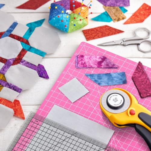 Rotating Self Healing Cutting Mat 14"x14" (13" Grid), Square Sewing Cutting Mat Board Perfect for Fabric Quilting & Art Projects, Pink - color: Pink