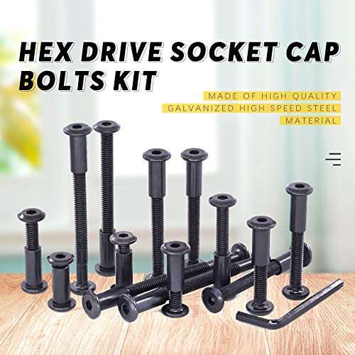 Swpeet 141Pcs 14 Different Sizes M6x16mm-80mm Carbon Steel Black Hex Drive Socket Cap Bolts Barrel Nuts Kit with 1Pcs Allen Wrench, Screw Post Fit for Furniture Countsunk Belt Leather Binding Bolts - size: M6x16mm-M6x80mm