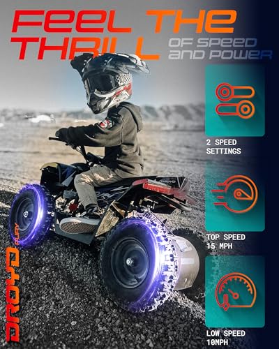 Droyd Electric ATV Fury, 36V Kids Quad Bike with 500W Brushless Powerful Motor, 8-10 Miles Long Range Electric 4 Wheeler with Throttle Controlled Dual Suspension for Boys Girls Ages 6+ (Red) - color: Red