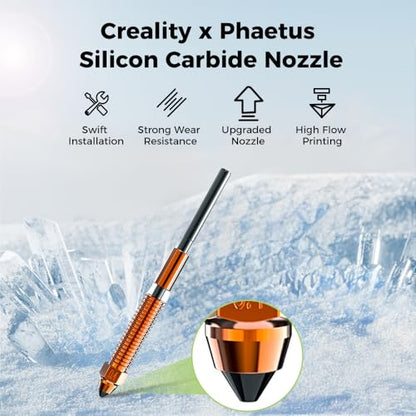 Creality K1C Silicon Carbide Nozzle, Upgraded Extruder x Phaetus Nozzle, K1 Accessories 3D Printer Nozzle Kit, K1 SE Nozzle for Creality K2 SE/K1 Max/Ender 3 V3 Plus/3 V3 SE KE 3D Printers(0.4mm) - size: 0.4mm Silicon Carbide